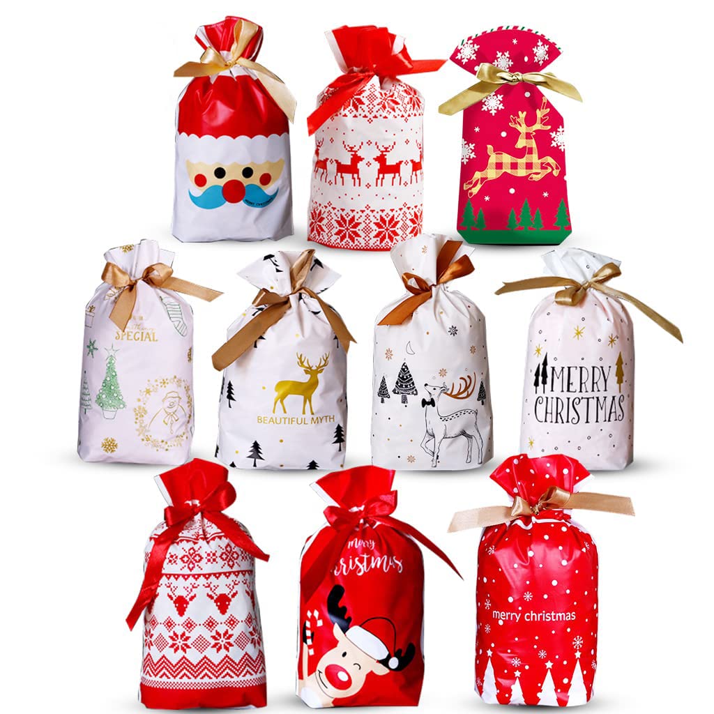 Rakuten - ラッピング 袋 ギフトバッグ クリスマス ラッピング 袋 巾着袋 クリスマス 50個セット おしゃれ プレゼント用 ギフトグッズ 包装用 小物入れ クリスマス プレゼント 袋 クリスマス ギフト バッグ サンタ 袋