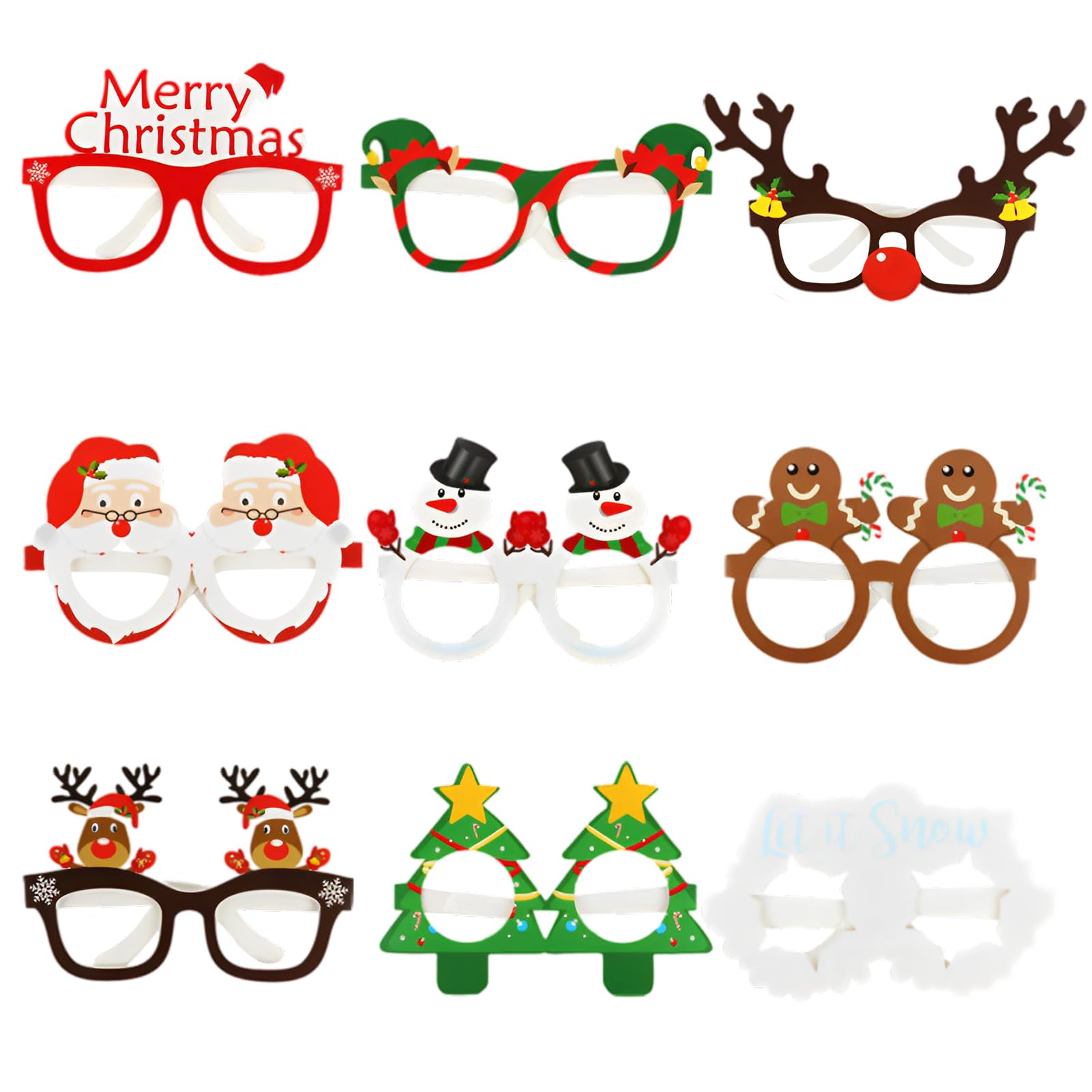 Rakuten - クリスマス パーティー メガネ 紙製 9個セット 可愛い 面白い クリスマス眼鏡 9pcs 大人用 子供用 撮影 クリスマス プレゼント 飾り サンタクロース トナカイ 雪だるま クリスマスツリ クリスマス用品