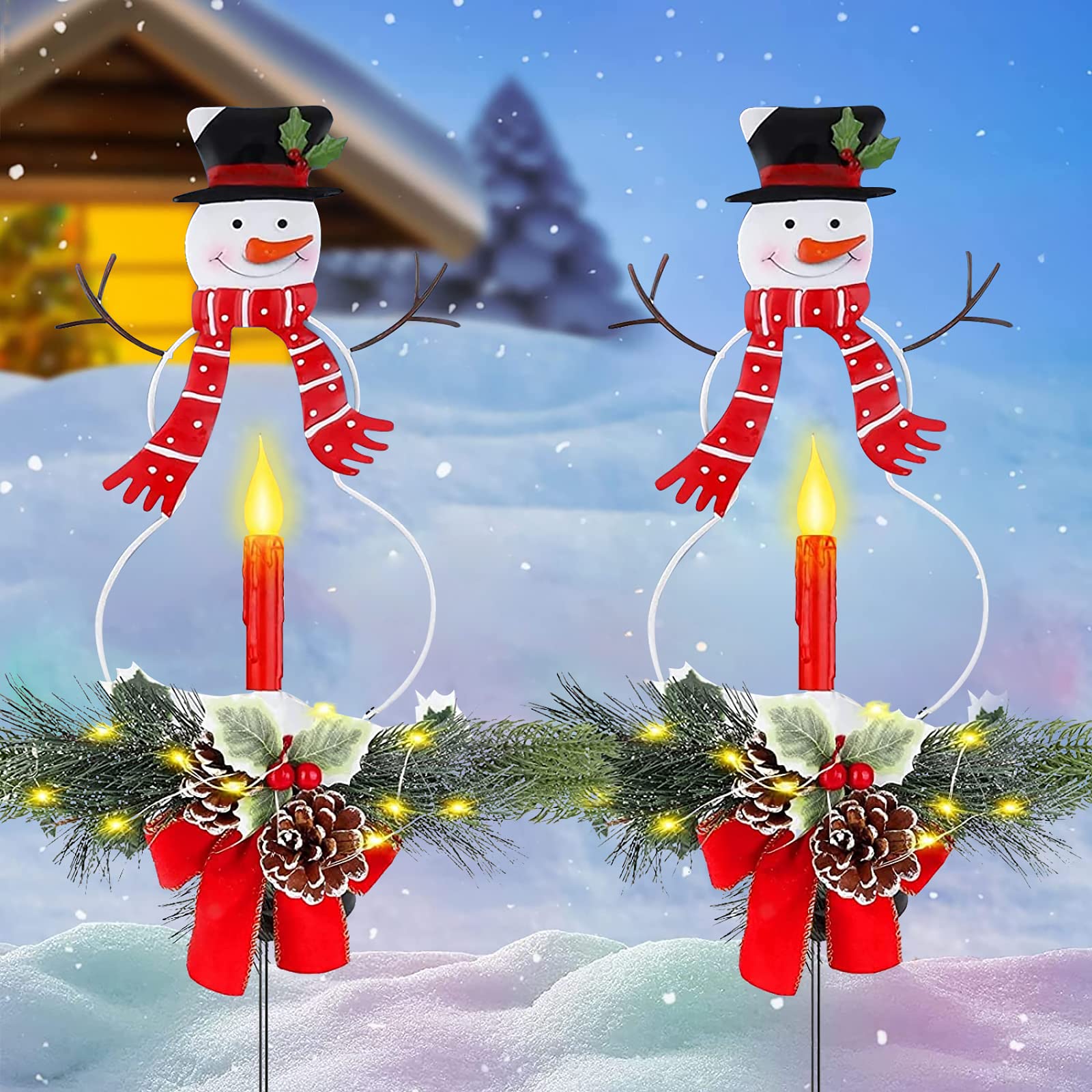 Rakuten - 【2本セット】ソーラー ガーデンライト 置物ライト 雪だるま クリスマス デコレーションライト イルミネーションライト 防水 屋外 IP65防水 夜間自動点灯 クリスマス飾り 装飾品 屋外 防水 庭 パス 歩道 芝生 デコレーション (雪だるまB)