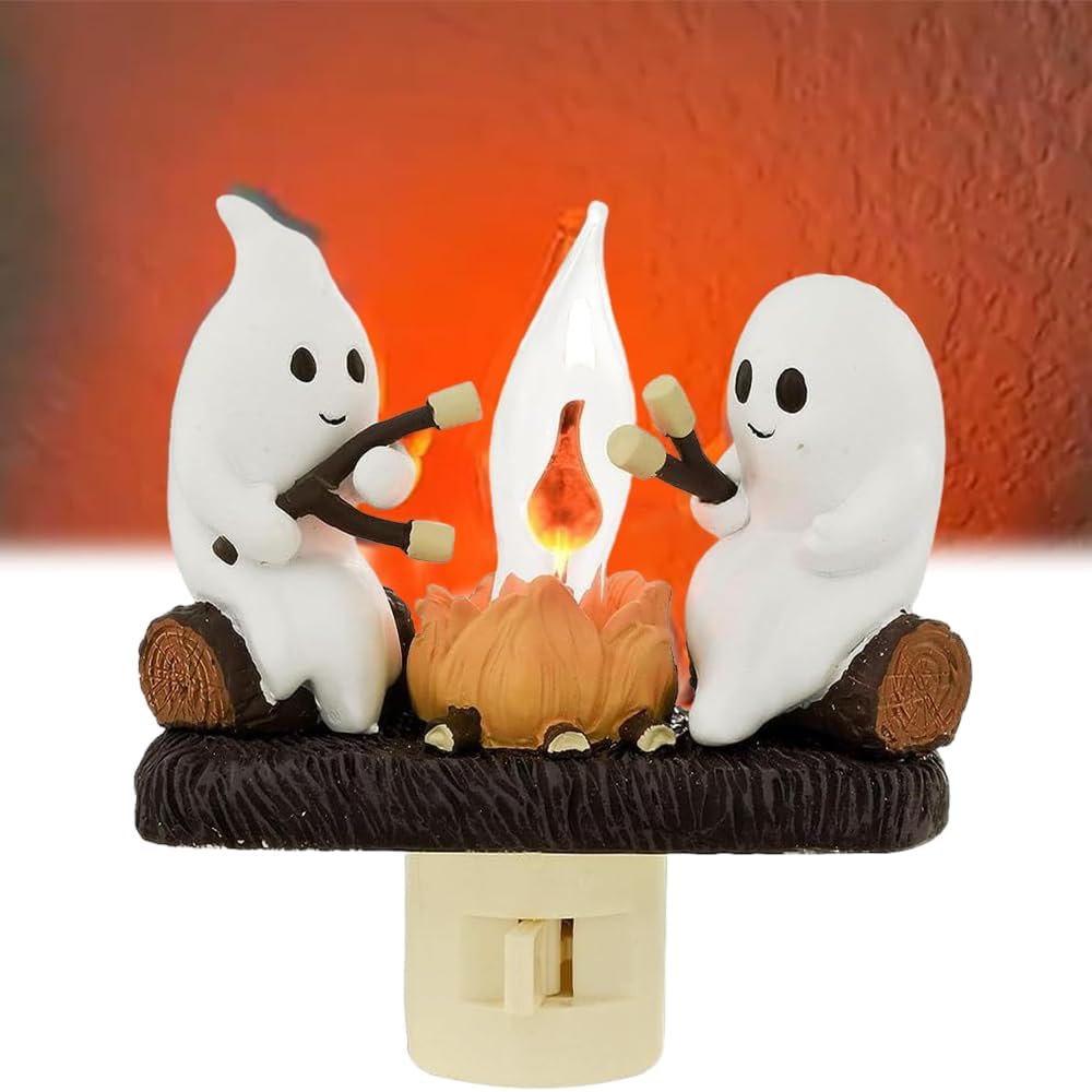 Rakuten - ナイトライト ゴースト キャンプファイヤー ちらつき 3D LED 幽霊 常夜灯 屋内照明 面白い かわいい ハロウィン 屋内装飾