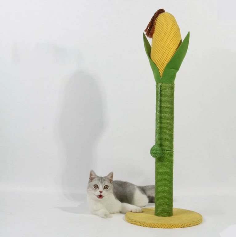 Rakuten - 送料無料 キャットタワー コーン トウモロコシデザイン 爪とぎ 爪とぎポール 猫 ねこ 麻縄 ペット用 おもちゃ おしゃれ おもしろ 遊園地 ストレス発散 運動不足対策 猫用品 29*80cm 四季適用