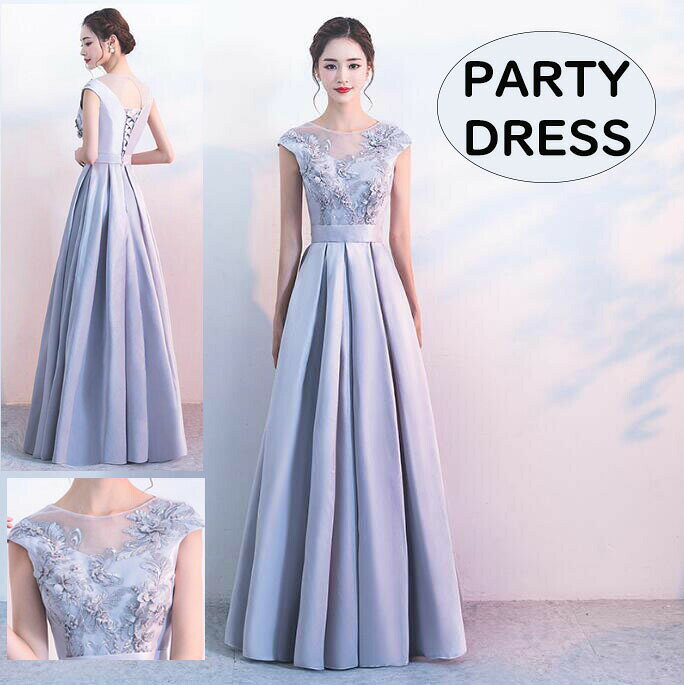 パーティードレス 花刺繍 綺麗 丸首 Aライン ロングドレス 合唱衣装 ワンピース 背中編み上げ ブライダル ウェディングドレス お花嫁 ..