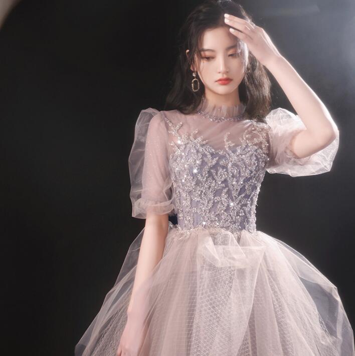 乐天商城 - プリンセスドレス パーティードレス キラキラ バルーンスリーブ ロング丈 背中編み上げ ワンピース 花嫁 ウエディング フォーマル 披露宴 宴会 結婚式 撮影 発表会 演奏会 成人式 司会 忘年会 二次会 ピアノ 前撮り 後撮り プレゼント 送料無料