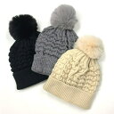 *CLF-50126*SALE『¥3980以上送料無料』ボンボン付ニットぼうし ポンポン 模様編み レディース 秋冬帽子 ニットキャップ ニット帽 フリーサイズ...