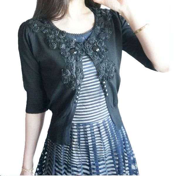 【3点よりどり1万円対象】立体フラワー カーディガン レディース 薄手 春夏 半袖 五分袖 花 レース ワンピにも・パンツにも・スカートにも着まわし カーディガ...