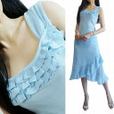 【クーポンで20%OFF】【2点よりどり1万円対象】セットアップ 上下セット 2点セット フリル サマーニット フリル スカート ブルー ミモレ丈 シフォン 女...