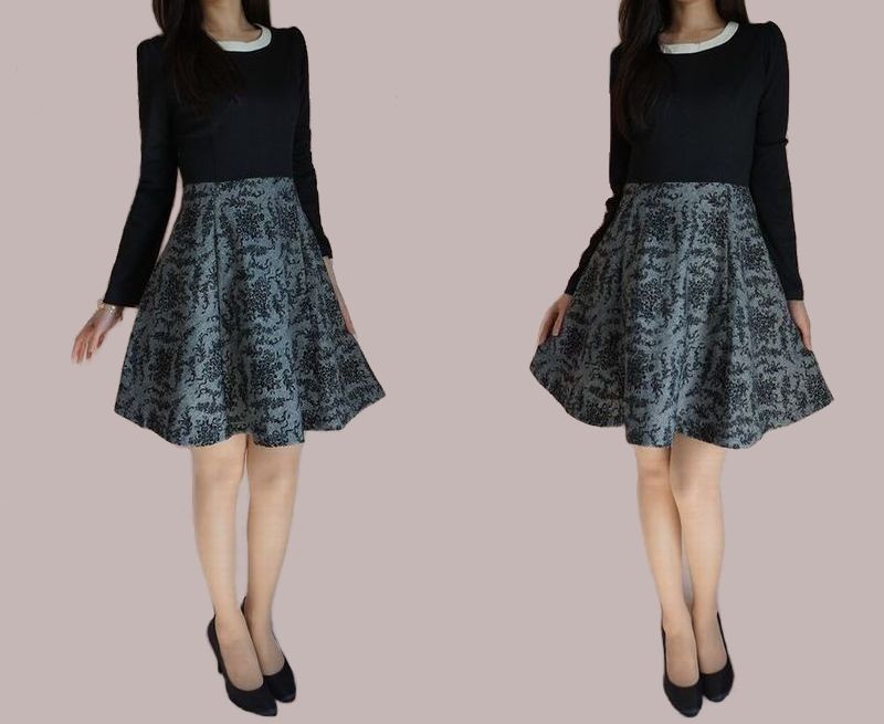 【30%OFFクーポン対象】 ワンピース 長袖 ワンピース 秋冬 花柄 膝丈ワンピース フォーマル レディース 秋 冬 結婚式 二次会 上品 きれいめ キレイめ 膝丈 ブラック 黒 長袖 20代 30代 40代 ツイード フレアスカート お呼ばれ 女子会 きれいめ お出かけ デート