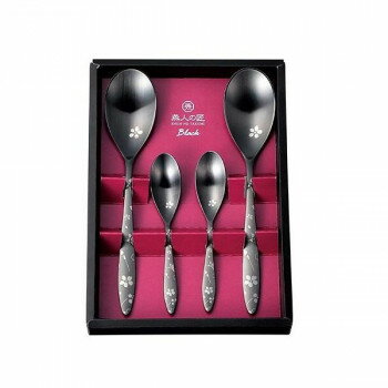 燕人の匠 ブラック 桜吟・カトラリー 4pcs ECTB-701