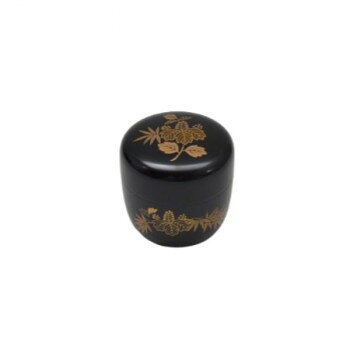 茶道具　中棗(ナツメ) 木乾 黒塗 デザイン有　笹桐