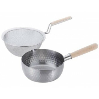 彩食庵　IH対応　ステンレス雪平鍋18cm＆木柄ザルセット　SM-9549