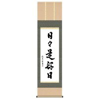 「北海道・沖縄・離島・一部地域へのお届けは別途送料を請求させていただきます。」「お客様都合でのキャンセルの場合、出荷前後にかかわらずキャンセル料などの手数料が発生いたしますので予めご了承ください。」「メーカーより取り寄せ商品のため、在庫状況によっては欠品・廃盤の可能性があります。あらかじめご了承ください。」月日というものに良し悪しは無い。それは自身の心であって、「今」が「あなた自身」であるから「今」こそ全てであり、大切なものはないということ。【作者の略歴】中田逸夫書の町に育ち、書道一筋に研鑽を重ねる。現代感覚あふれる明瞭な書風で、書道界に新風を巻き起こしている。【表装品質保証について】反り、歪み、ほつれなどの表装の不備、瑕疵に対する保証です。経年変化による汚れや色あせ、お客様のお取り扱い不良による折れシワなどは保証の対象外とさせて頂きます。※受注生産商品のため、受注後お届けまで1週間ほどかかる場合があります。またご注文後のキャンセルはお受けできません。予めご了ください。サイズ約1750(紐除く)×巾445mm個装サイズ：70.0×18.0×11.0cm重量個装重量：570g素材・材質洛彩緞子本表装本紙:新絹本軸先:木製黒都塗り仕様桐箱入付属品表装品質保証書(保証期間10年)生産国日本fk094igrjs