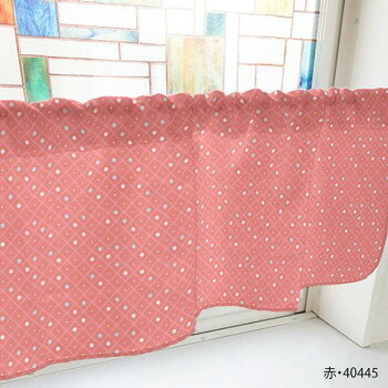 カフェカーテン 格子と丸 1000×450mm　赤・40445