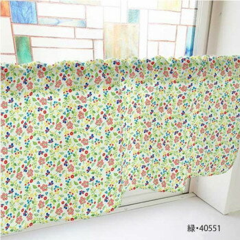 カフェカーテン 植物小柄 1000×450mm　緑・40551