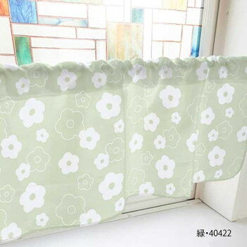 カフェカーテン ベタと線の花 800×450mm　緑・40422
