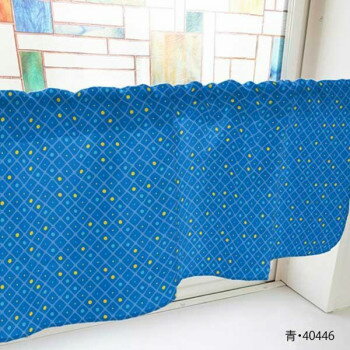 カフェカーテン 格子と丸 800×450mm　青・40446
