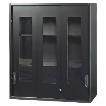 豊國工業 壁面収納庫深型3枚引違いガラス扉 ブラック HOS-HKG3X-B CN-10色(ブラック)
