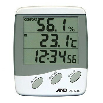 A＆D 時計付温湿度計 TT管理 壁掛け 卓上 外部センサー付 AD5680