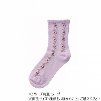 神戸生絲　婦人ゴムなし柄すべり止めソックス(タテ花)22-24cm 3338 ラベンダー