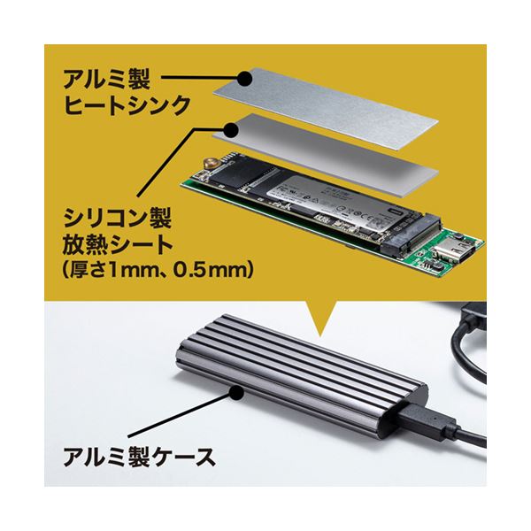 サンワサプライ M.2PCIe/NVMe対応SSDケース シルバー USB-CVNVM1 1個