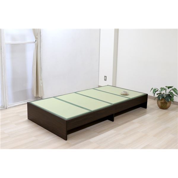 ベッド 寝具 約幅100cm オープン・ロー シングル ダークブラウン 日本製 通気性 薄型 畳付き ヘッドレス 畳ベッド桔梗 組立式