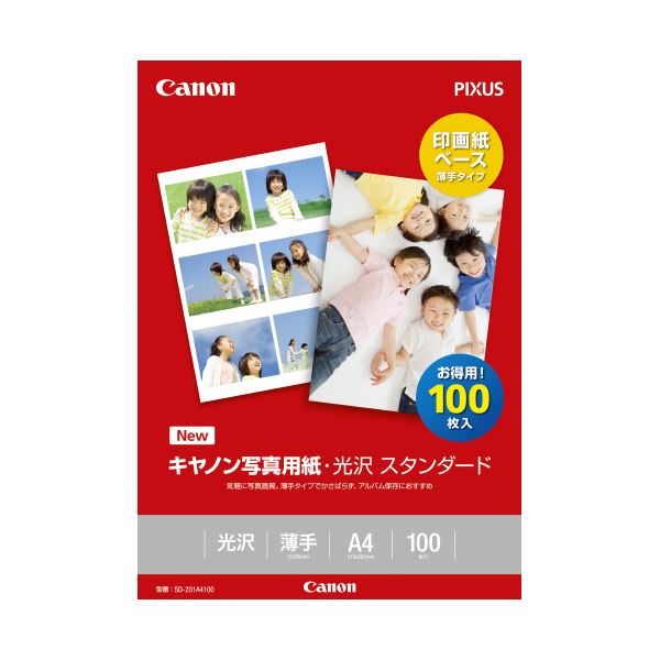 ■サイズ・色違い・関連商品■L判 400枚■2L判 50枚■L判 200枚■A4 100枚[当ページ]■商品内容 薄手タイプの写真用紙。手軽にプリントしたい方におすすめです。■商品スペック●紙厚：207●坪量：200g/平方メートル●白色度：92%●規格：A4●材質：印画紙●入数：100枚●写真用紙＜光沢スタンダード＞■送料・配送についての注意事項●本商品の出荷目安は【3 - 6営業日　※土日・祝除く】となります。●お取り寄せ商品のため、稀にご注文入れ違い等により欠品・遅延となる場合がございます。●本商品は仕入元より配送となるため、沖縄・離島への配送はできません。[ SD-201A4100 ]