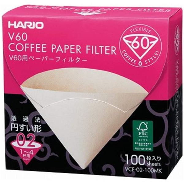 〔5個セット〕 HARIO V60用 ペーパーフィルター 02 箱 1～4杯用 未晒し 100枚入 日本製 紙 パルプ100％ コーヒーフィルター