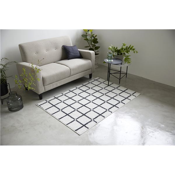 ラグ マット 絨毯 約幅90×長さ130cm ホワイト チェック柄 洗える 日本製 防ダニ 滑り止め加工 床暖房可 スミノエ オセロ【代引不可】