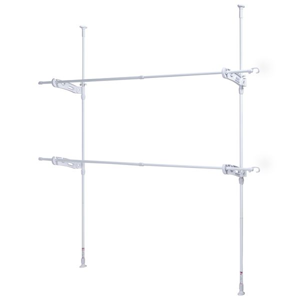 室内 洗濯物干し 使用時約高さ178～263×幅7×奥行39cm 竿2本付 ホワイト スチール セキスイ つっぱり式 ..
