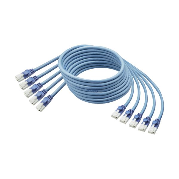 (まとめ) TANOSEE 爪折れ防止LANケーブル(CAT5e) ブルー 1m 1パック(5本) 【×3セット】