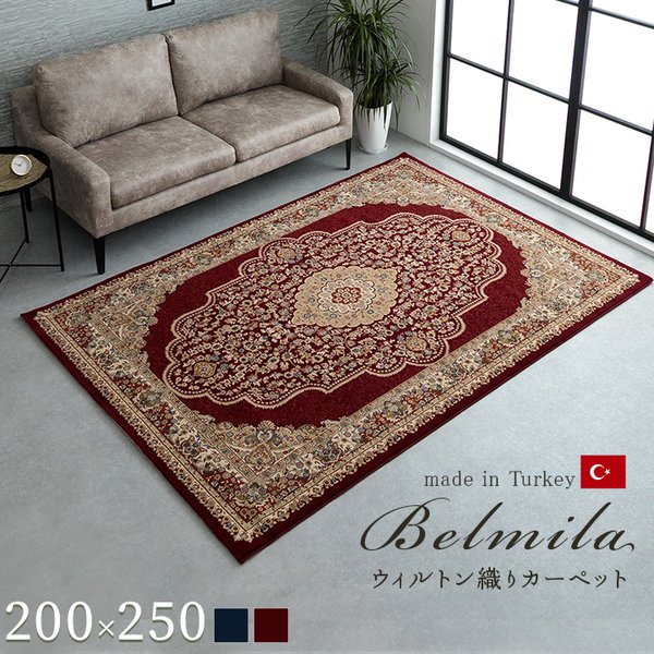 ラグマット/絨毯 【ネイビー 約200×250cm】 トルコ製 ウィルトン織 ホットカーペット対応 へたりにくい RUG 〔リビング〕【代引不可】