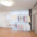 つっぱり式室内物干しスタンド/洗濯物干し スタンド単品 【2段式】 向き・高さ調整可 フック付き