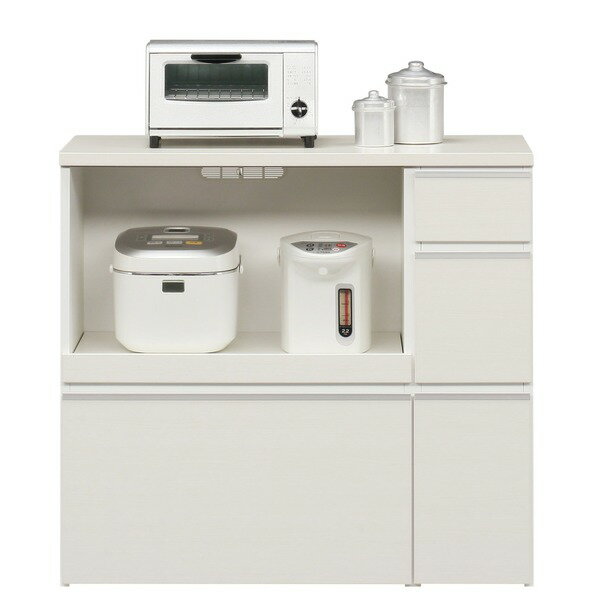 キッチンカウンター キッチン収納 幅100cm ホワイト 木目調 2口コンセント スライドテーブル 引き出し付き 日本製 完成品 開梱設置【代引不可】