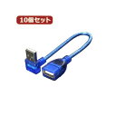 変換名人 10個セット USB L型ケーブル延長20(下L) USBA-CA20DLX10(2)