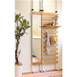 突っ張りミラー 【ブラウン】 幅300×奥行135×高さ1845～2750mm 飛散防止加工鏡 スチールフレーム 〔リビング〕 組立品【代引不可】 [2]