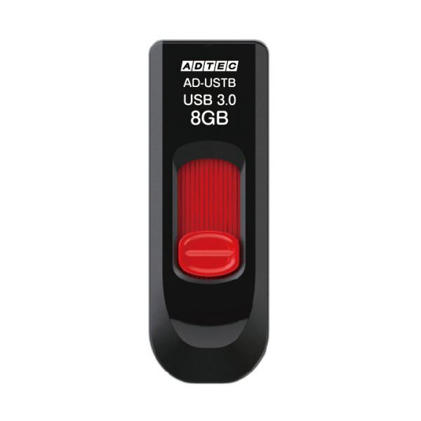 （まとめ）アドテック USB3.0スライド式フラッシュメモリ 8GB ブラック&レッド AD-USTB8G-U3R 1個