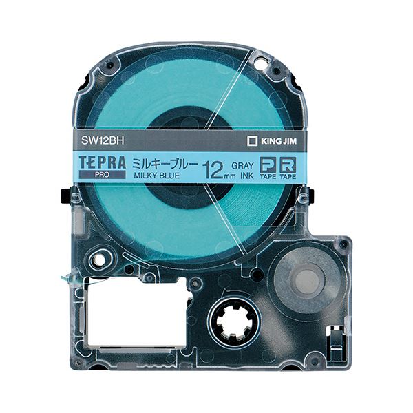 (まとめ) キングジム テプラ PRO テープカートリッジ ソフト 12mm ミルキーブルー／グレー文字 SW12BH 1個 【×10セット】