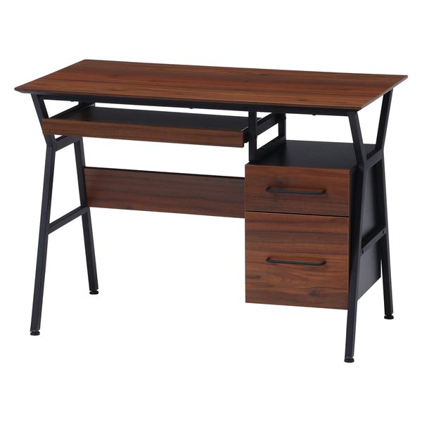パソコンデスク ワークデスク 約幅100×奥行54×高さ72cm ブラウン 引き出し付 スチール 組立品 在宅ワー..