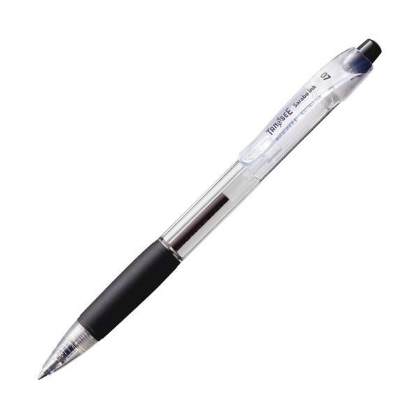 （まとめ）TANOSEE ノック式 油性ボールペン（なめらかインク） 0.7mm 黒 （軸色：クリア） 1本 【×50セット】