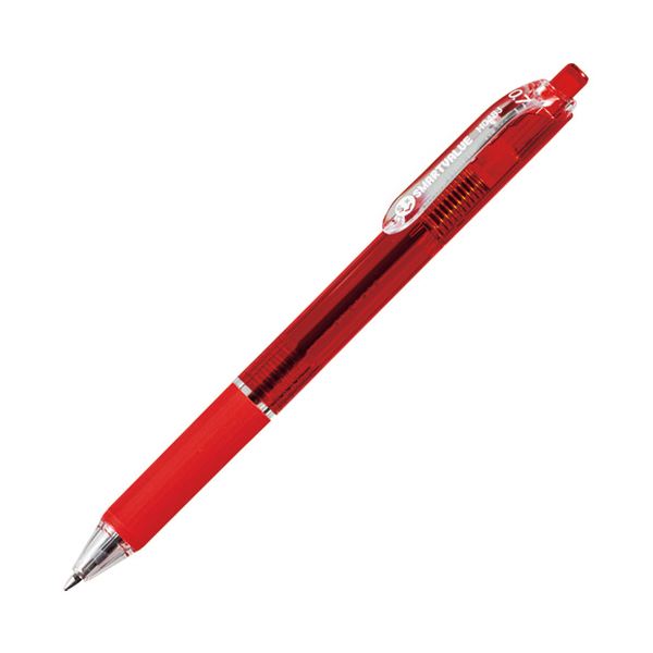 （まとめ） スマートバリュー ノック式油性ボールペン H048J-RD 赤