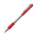 (まとめ)TANOSEE ノック式油性ボールペングリップ付 0.7mm 赤(軸色:クリア)1パック(10本)【×20セット】(3)