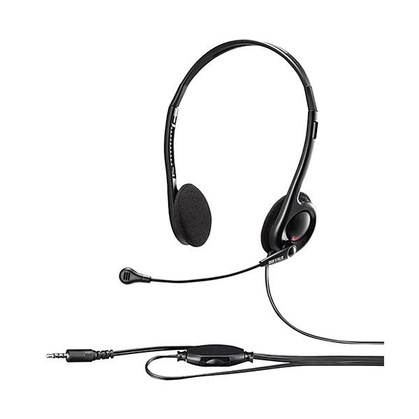 (まとめ)バッファロー両耳ヘッドバンド式ヘッドセット 4極 ブラック BSHSHCS100BK 1個【×3セット】