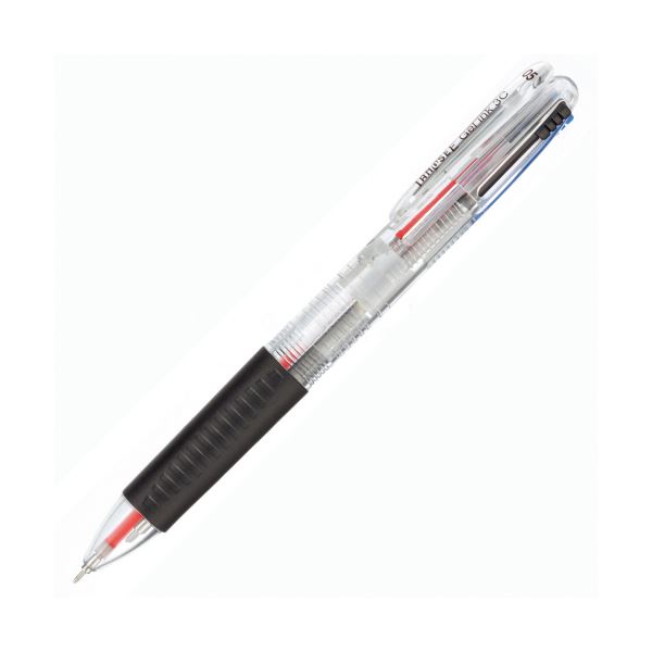 楽天QUOLI（まとめ） TANOSEEノック式ゲルインク3色ボールペン （軸色 クリア） 1本 【×50セット】