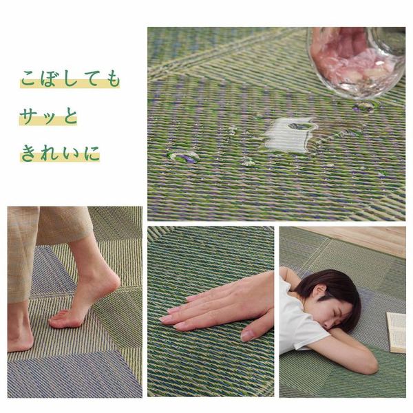 ラグ 正方形 い草 自然素材 クッション性 撥水 防ダニ 滑り止め加工 抗菌防臭 消臭 グリーン 約4.5畳 約240×240cm【代引不可】 [3]