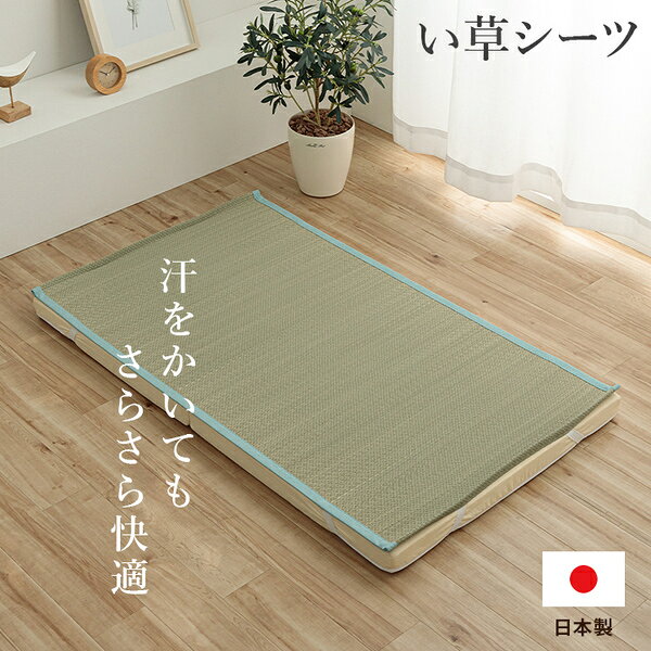 QUOLIのい草 敷きパッド ベビーサイズ 約70×120cm ブルー 日本製 四隅ゴムバンド付き 吸湿力 吸汗 調湿 消臭 お手入れ簡単 シーツ 寝具【代引不可】｜アングル2