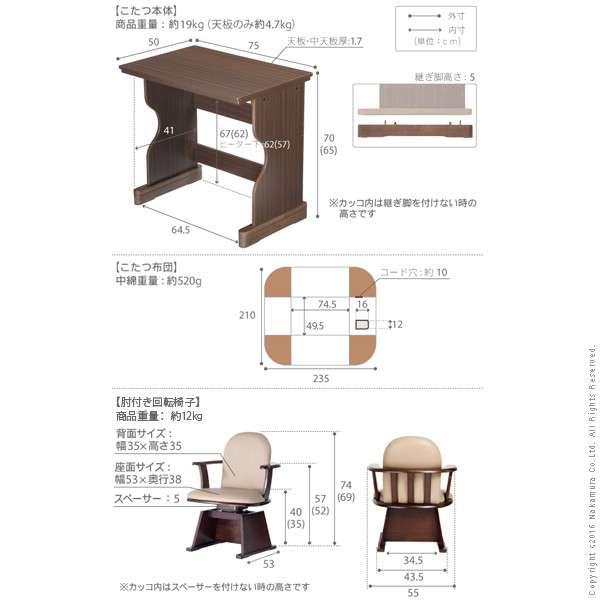 こたつ コタツ ハイタイプ 長方形 格安 北欧 ヒーター 安い おしゃれ 一人用 75 50 一人暮らし 省スペース こたつテーブル ダイニング