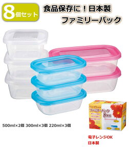 食品 保存容器 プラスチック コンテナー 8個セット 電子レンジ対応 日本製 500ml×2個 300ml×3個 220ml×3個 計8個組 食材の収納保存に便利 重ねてスッキリ収納可能 中身がわかる透明マド 【送料無料】【あす楽】