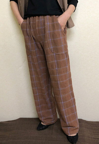 【送料無料】ゆったり穿けて快適パンツ 茶 綿100％30代.40代.50代.60代.70代 個性派シニア ミセス レディースファッション qalamkali-10003826 からむかりネット通販 サンプル画像3