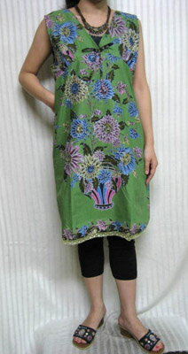 花立の踊り子♪グリーンワンピース綿100％ 30代.40代.50代.60代.70代の個性派レディースファッション