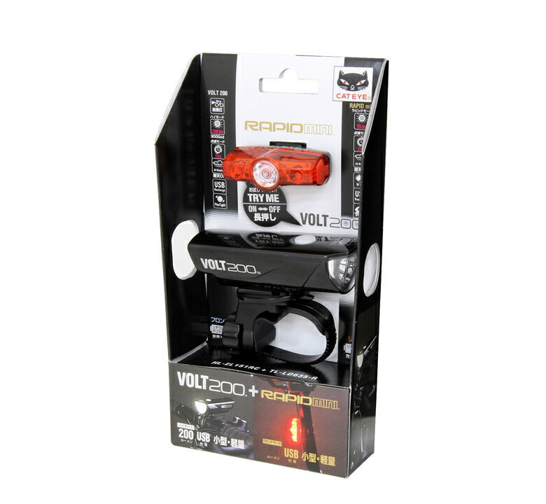 CATEYE（キャットアイ） ライトキット VOLT200+RAPID mini HL-EL151RC+TL-LD635R 前後ライト セット[ヘッドライト] [ロードバイク] [クロスバイク]
