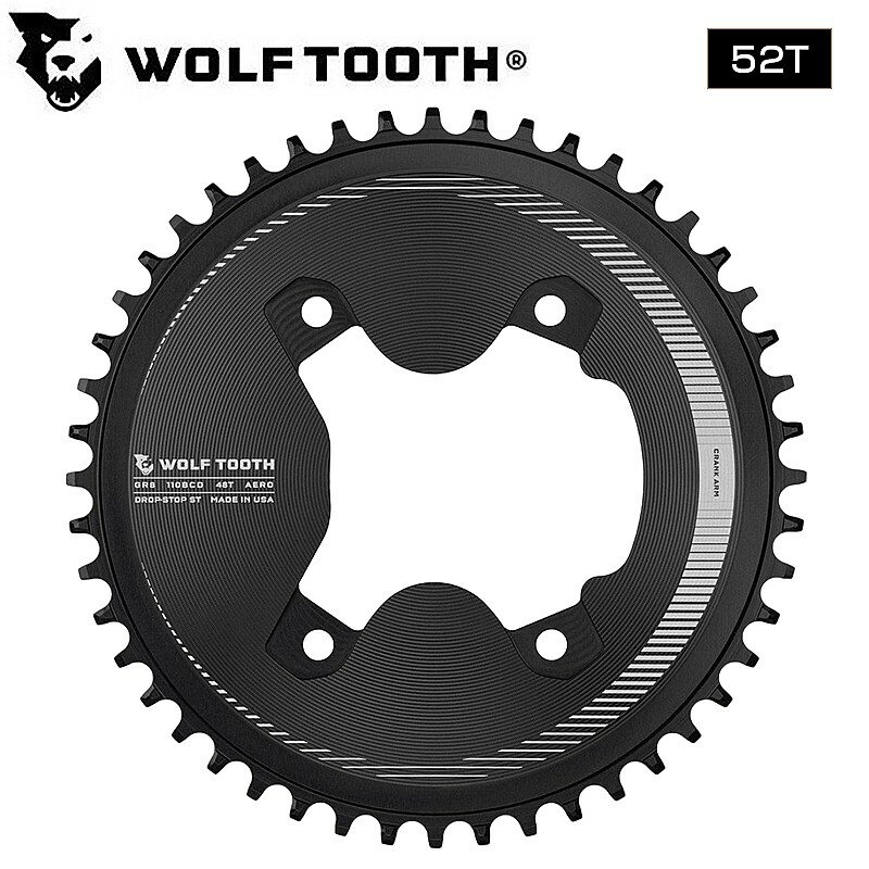 ウルフトゥース ASYMMETRIC 4-BOLT AERO CHAINRINGS （アシンメトリック4ボルトエアロチェーンリング）110 BCD FOR GRX CRANKS DROP-STOP ST 52T Wolftooth 送料無料